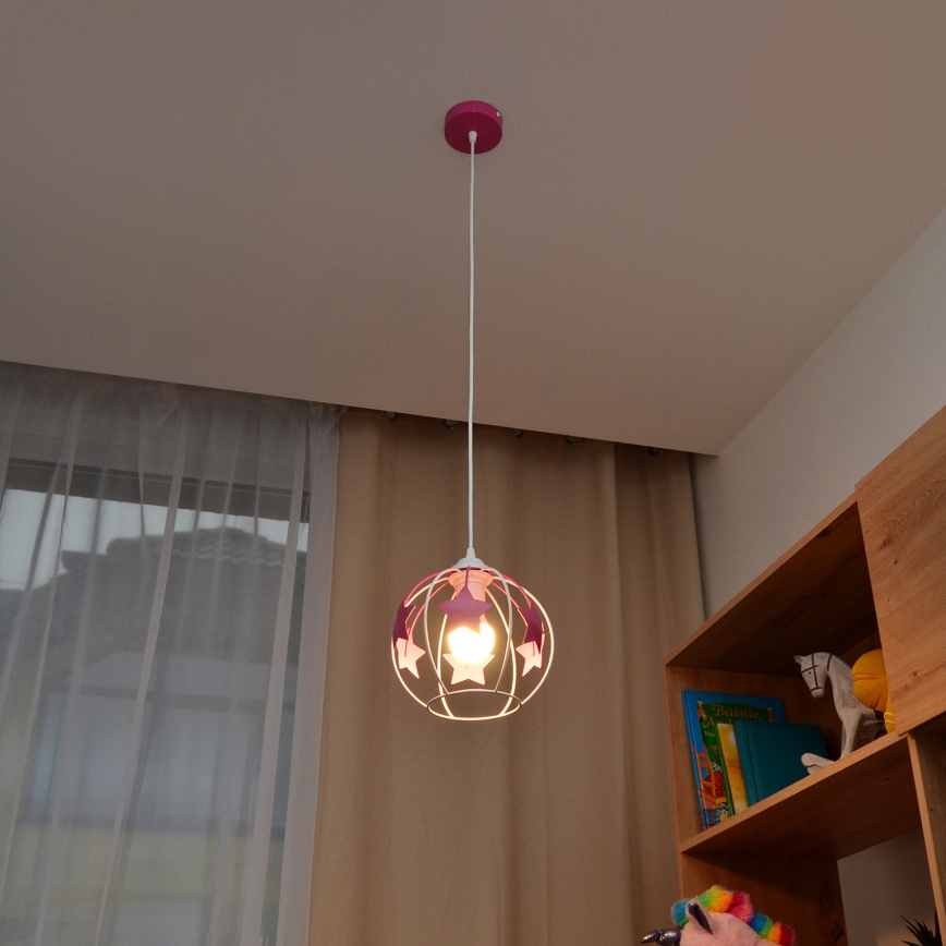 Vaikiškas pakabinamas sietynas STARS 1xE27/15W/230V rausva/balta
