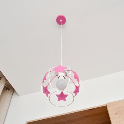 Vaikiškas pakabinamas sietynas STARS 1xE27/15W/230V rausva/balta