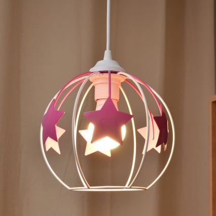 Vaikiškas pakabinamas sietynas STARS 1xE27/15W/230V rausva/balta