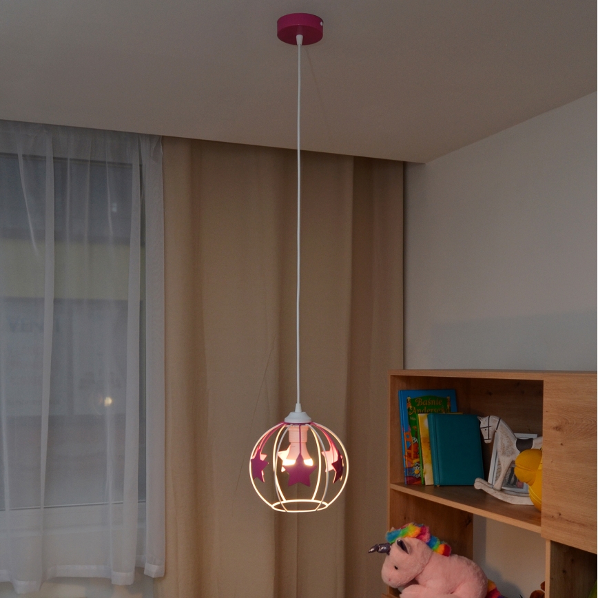 Vaikiškas pakabinamas sietynas STARS 1xE27/15W/230V rausva/balta