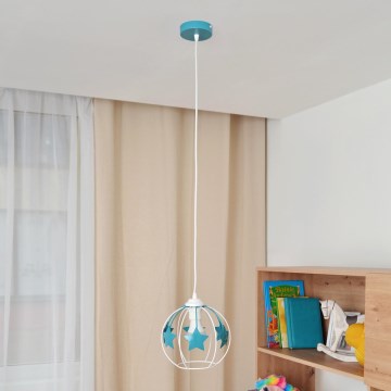 Vaikiškas pakabinamas sietynas STARS 1xE27/15W/230V turkis/balta