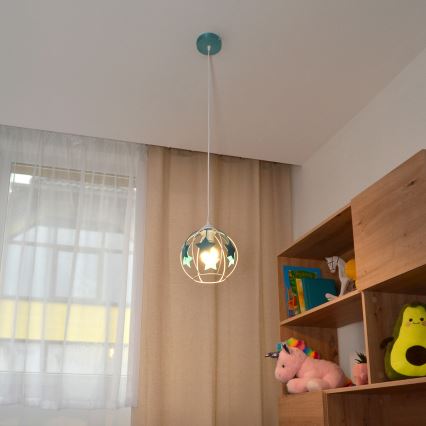 Vaikiškas pakabinamas sietynas STARS 1xE27/15W/230V turkis/balta