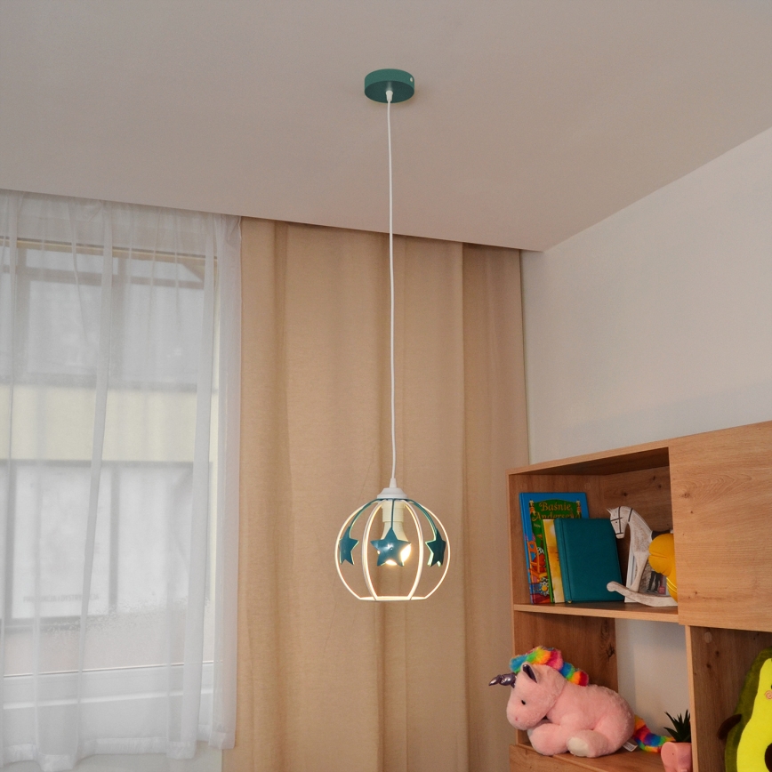 Vaikiškas pakabinamas sietynas STARS 1xE27/15W/230V turkis/balta