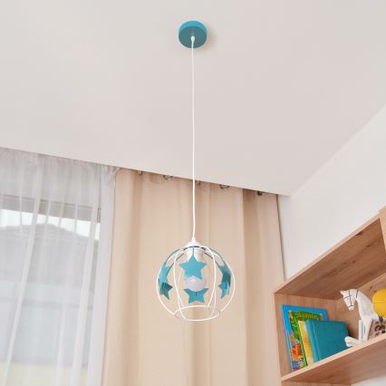 Vaikiškas pakabinamas sietynas STARS 1xE27/15W/230V turkis/balta