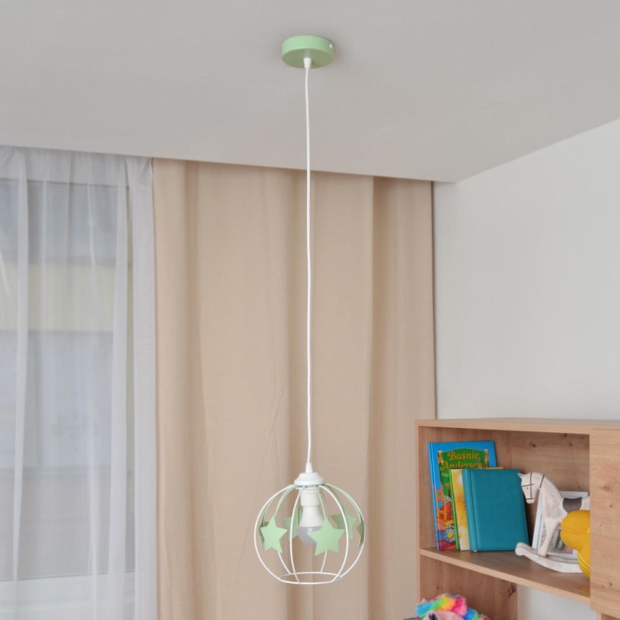 Vaikiškas pakabinamas sietynas STARS 1xE27/15W/230V žalia/balta