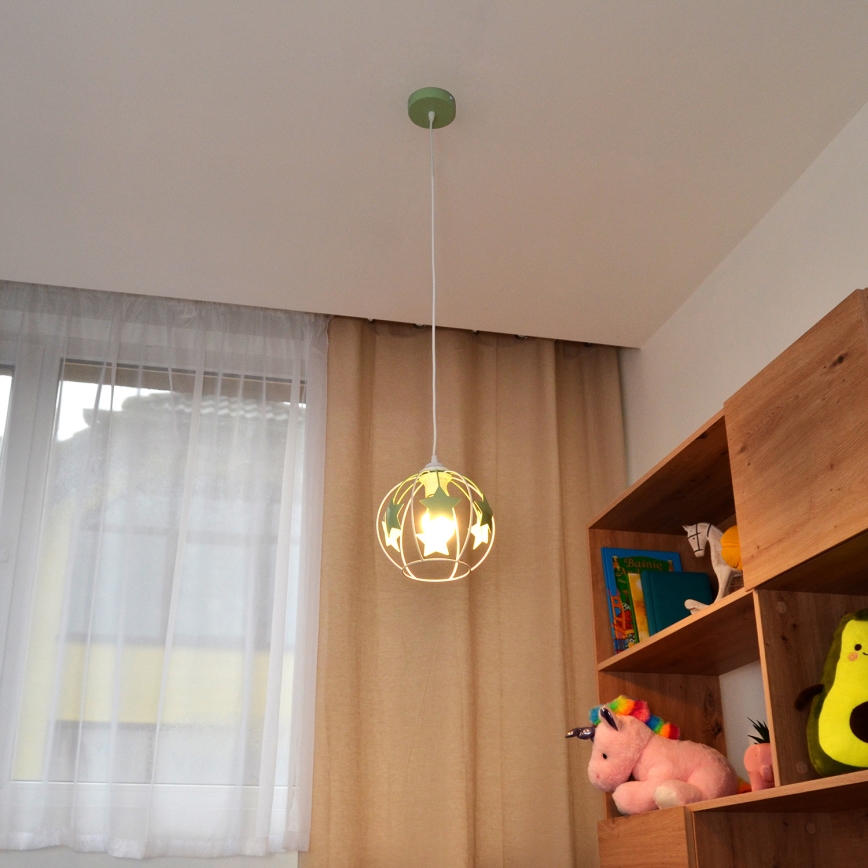 Vaikiškas pakabinamas sietynas STARS 1xE27/15W/230V žalia/balta