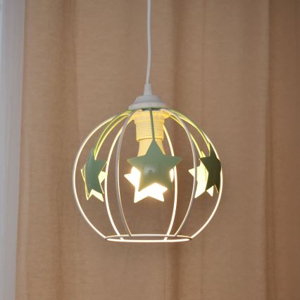 Vaikiškas pakabinamas sietynas STARS 1xE27/15W/230V žalia/balta