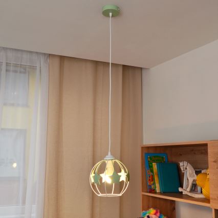 Vaikiškas pakabinamas sietynas STARS 1xE27/15W/230V žalia/balta