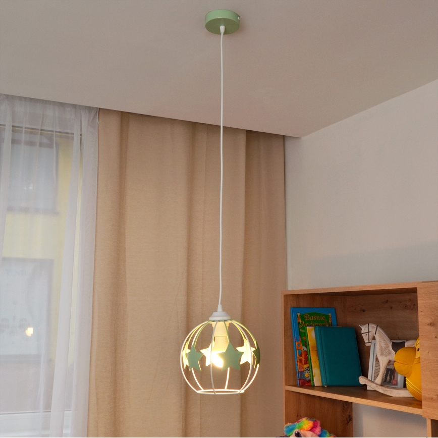 Vaikiškas pakabinamas sietynas STARS 1xE27/15W/230V žalia/balta