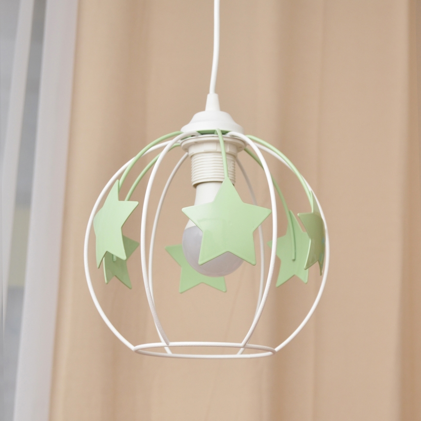 Vaikiškas pakabinamas sietynas STARS 1xE27/15W/230V žalia/balta