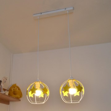 Vaikiškas pakabinamas sietynas STARS 2xE27/15W/230V geltona/balta
