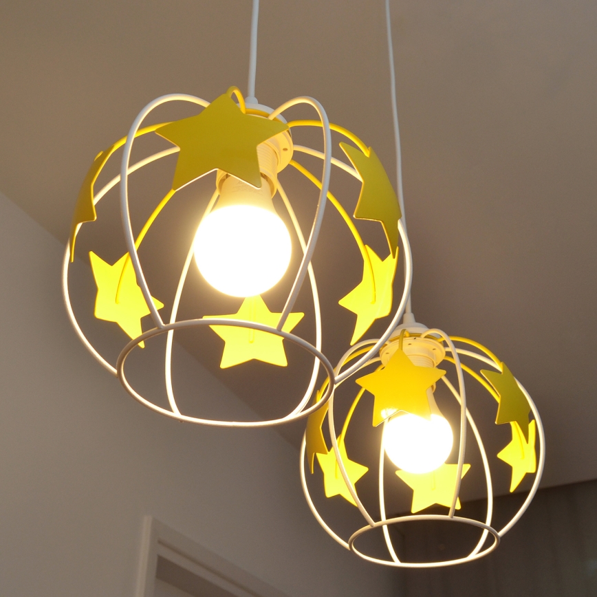 Vaikiškas pakabinamas sietynas STARS 2xE27/15W/230V geltona/balta