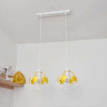 Vaikiškas pakabinamas sietynas STARS 2xE27/15W/230V geltona/balta