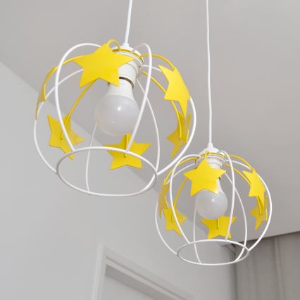 Vaikiškas pakabinamas sietynas STARS 2xE27/15W/230V geltona/balta