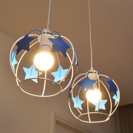 Vaikiškas pakabinamas sietynas STARS 2xE27/15W/230V mėlyna/balta