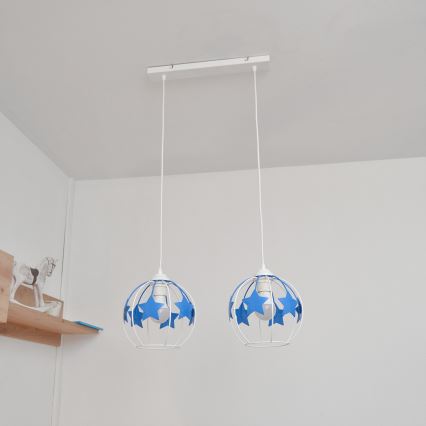 Vaikiškas pakabinamas sietynas STARS 2xE27/15W/230V mėlyna/balta