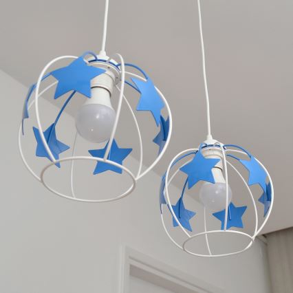 Vaikiškas pakabinamas sietynas STARS 2xE27/15W/230V mėlyna/balta