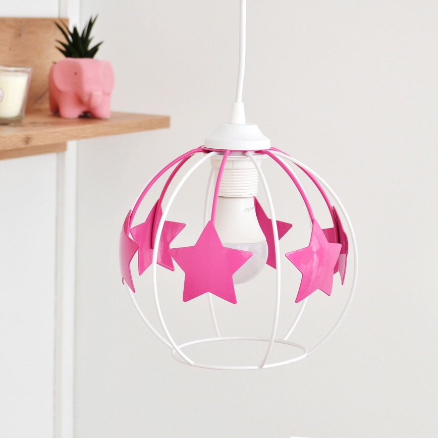 Vaikiškas pakabinamas sietynas STARS 2xE27/15W/230V rausva/balta