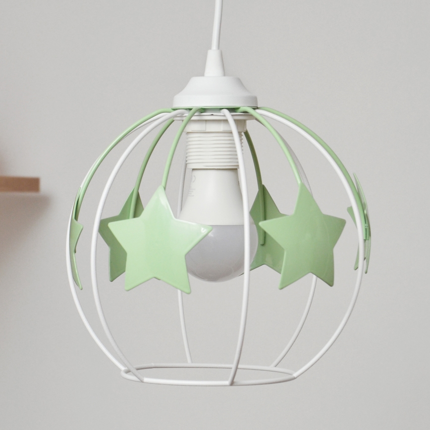 Vaikiškas pakabinamas sietynas STARS 2xE27/15W/230V žalia/balta