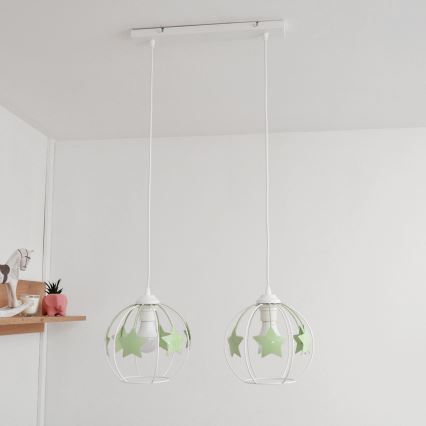 Vaikiškas pakabinamas sietynas STARS 2xE27/15W/230V žalia/balta