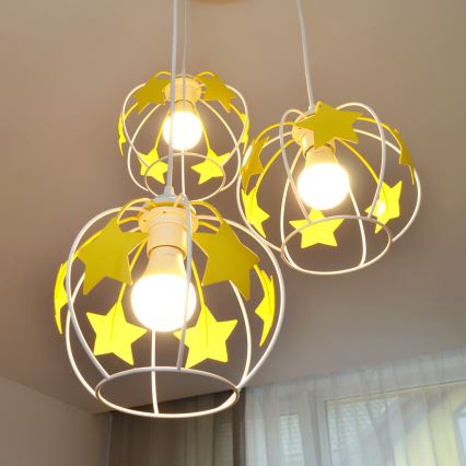 Vaikiškas pakabinamas sietynas STARS 3xE27/15W/230V geltona/balta