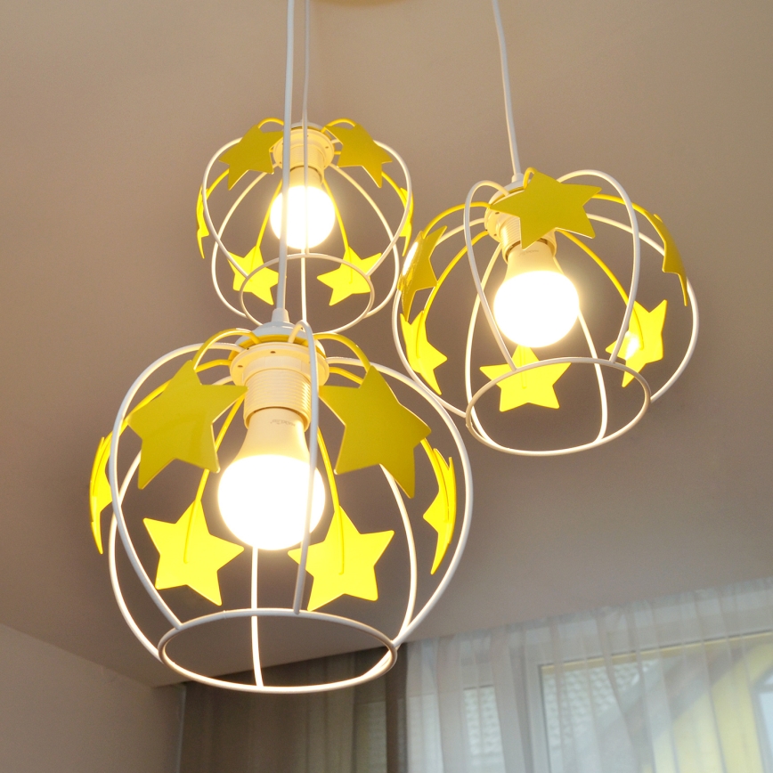 Vaikiškas pakabinamas sietynas STARS 3xE27/15W/230V geltona/balta