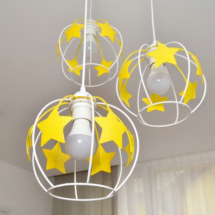 Vaikiškas pakabinamas sietynas STARS 3xE27/15W/230V geltona/balta