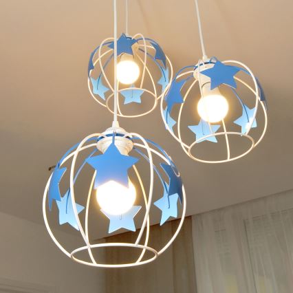Vaikiškas pakabinamas sietynas STARS 3xE27/15W/230V mėlyna/balta