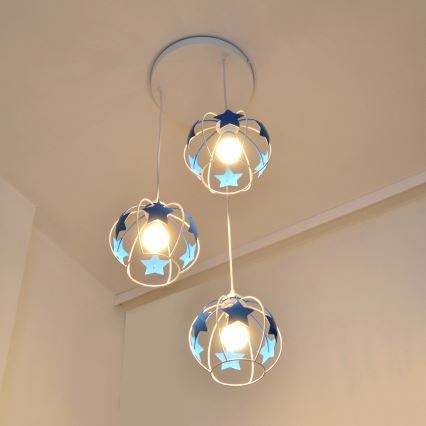 Vaikiškas pakabinamas sietynas STARS 3xE27/15W/230V mėlyna/balta