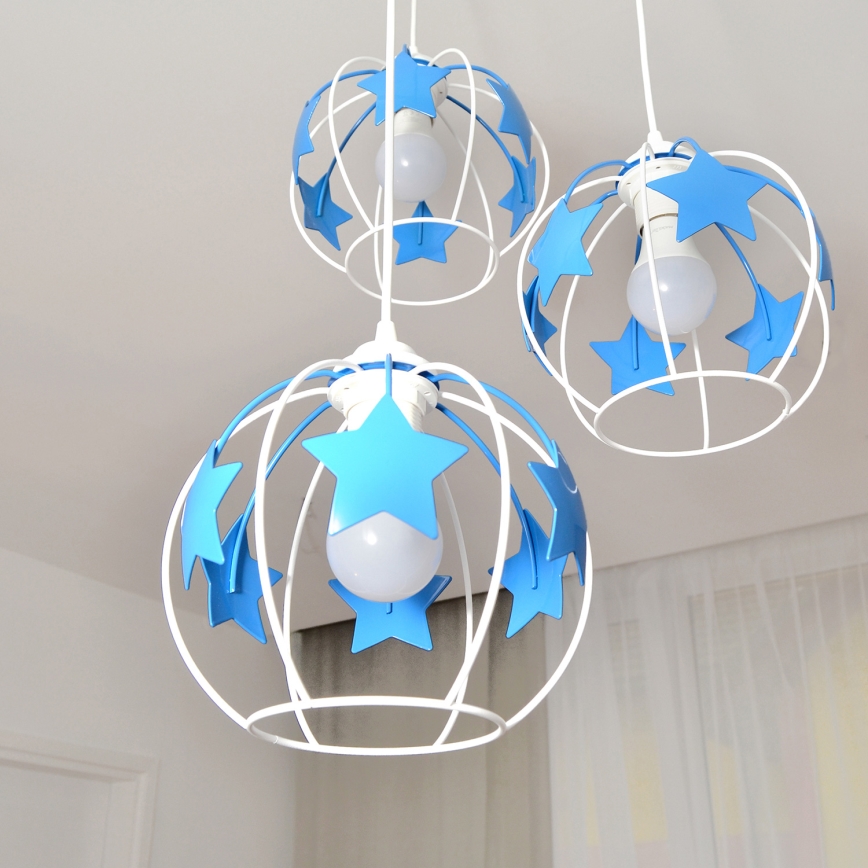 Vaikiškas pakabinamas sietynas STARS 3xE27/15W/230V mėlyna/balta