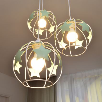 Vaikiškas pakabinamas sietynas STARS 3xE27/15W/230V žalia/balta