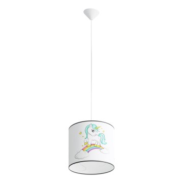 Vaikiškas pakabinamas sietynas UNICORN 1xE27/15W/230V diametras 30 cm vienaragis