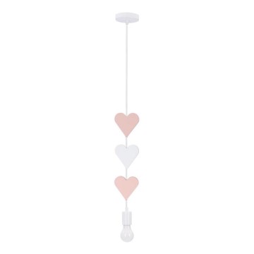 Vaikiškas pakabinamas šviestuvas ant laido HEART 1xE27/20W/230V rožinė/balta