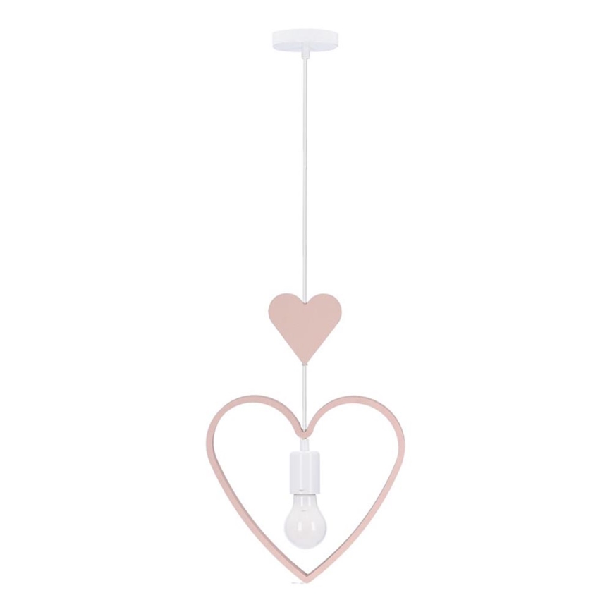 Vaikiškas pakabinamas šviestuvas ant laido HEART 1xE27/20W/230V rožinis/baltas
