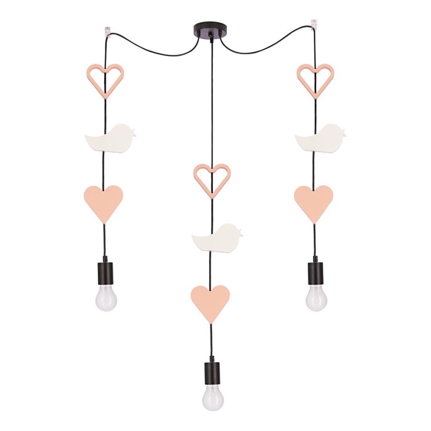 Vaikiškas pakabinamas šviestuvas ant laido TRIO 3xE27/20W/230V rožinis/baltas