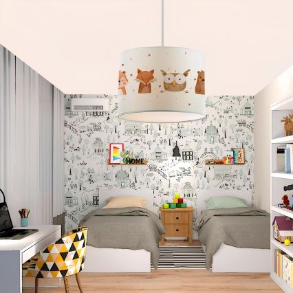 Vaikiškas pakabinamas šviestuvas CANDY 1xE27/40W/230V balta/ruda