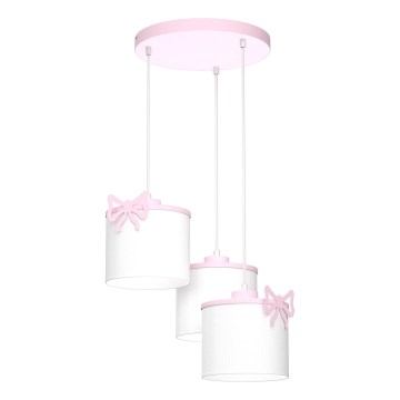 Vaikiškas pakabinamas šviestuvas su laidu SWEET 3xE27/15W/230V balta/rožinė/kaspinas