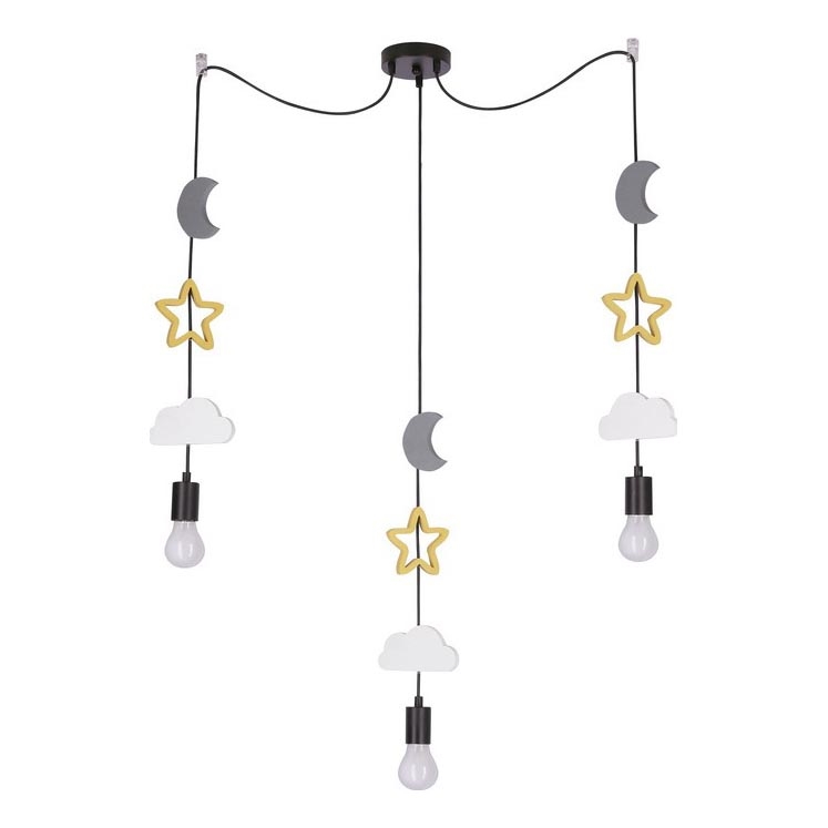 Vaikiškas pakabinamas šviestuvas su laidu TRIO 3xE27/20W/230V pilka/geltona/balta