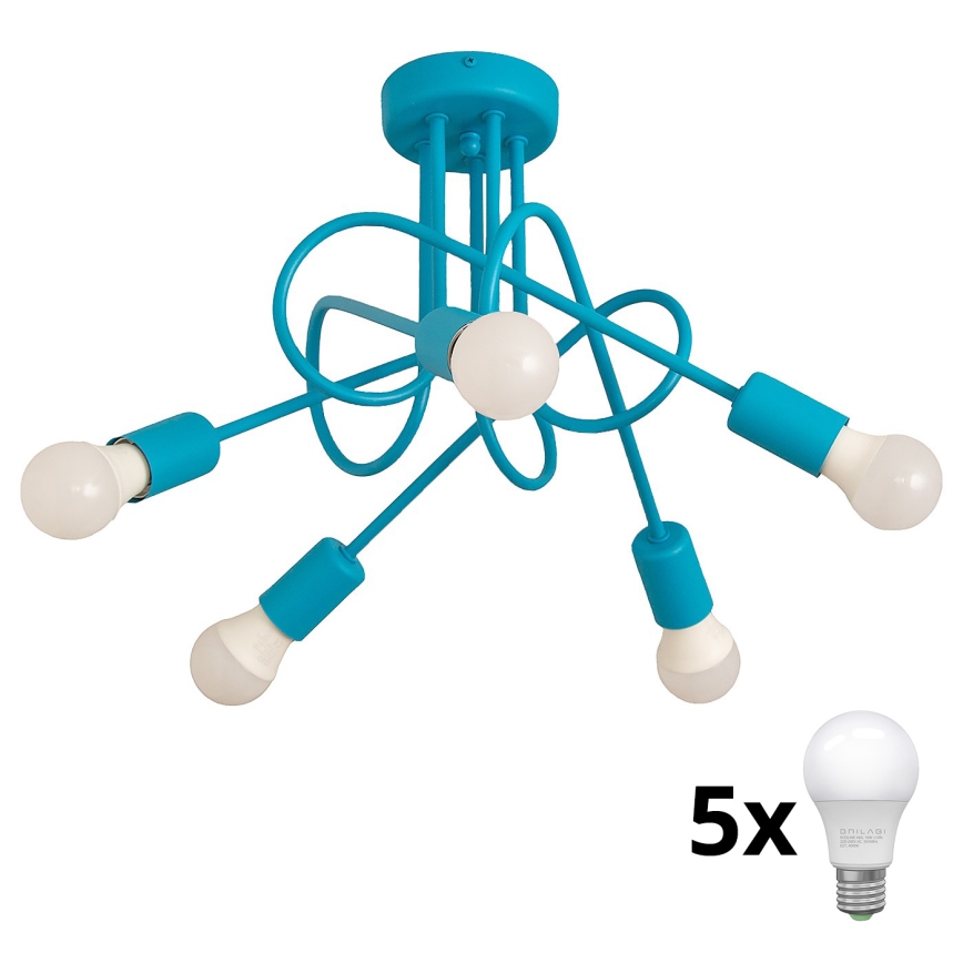 Vaikiškas paviršinis šviestuvas OXFORD 5xE27/15W/230V mėlynas