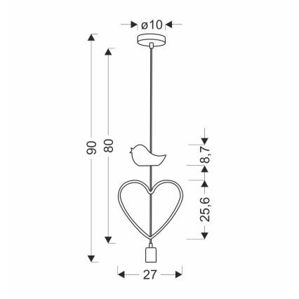 Vaikų šviestuvas ant laido HEART 1xE27/20W/230V rožinė/balta