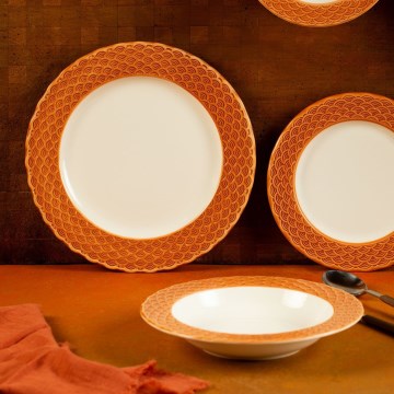 Valgomojo indų rinkinys 24 vnt. baltas/oranžinis/porcelianas