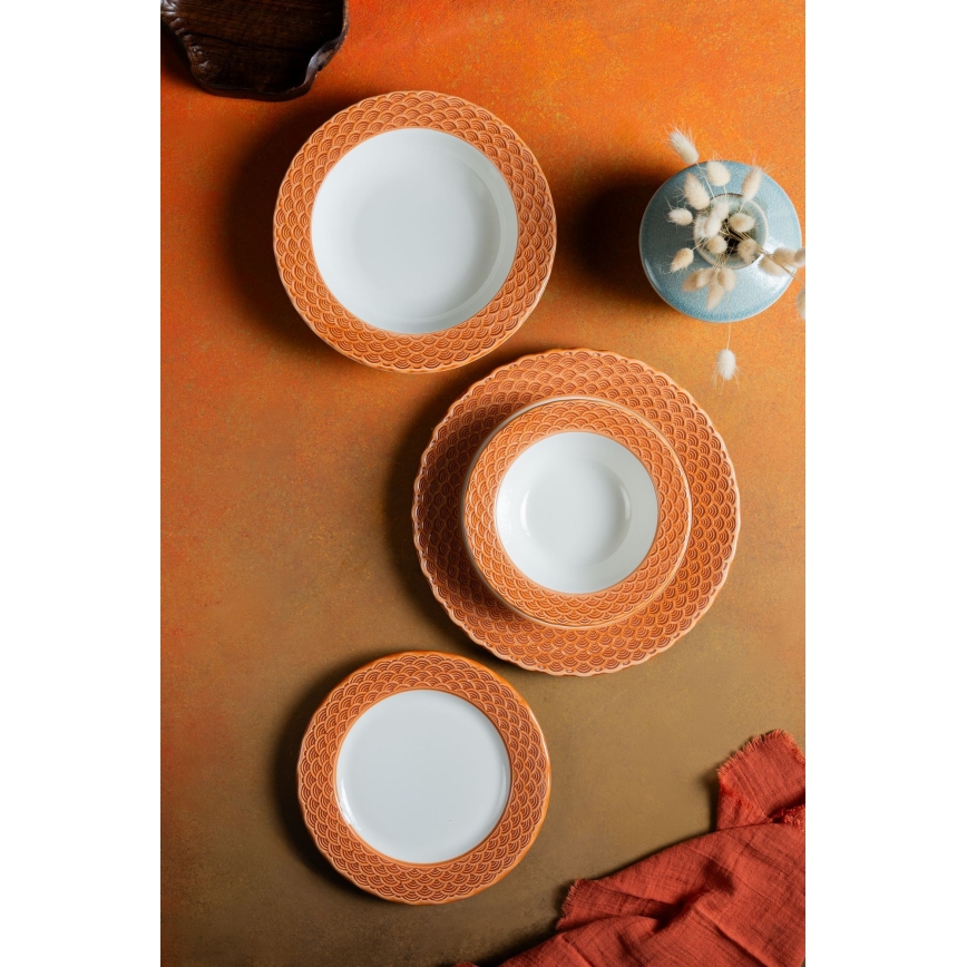 Valgomojo indų rinkinys 24 vnt. baltas/oranžinis/porcelianas