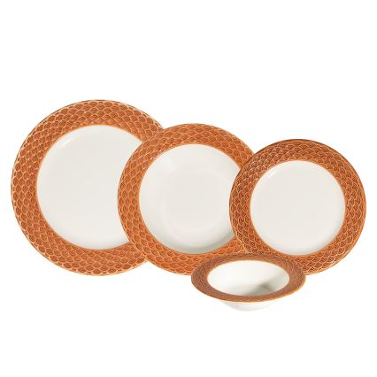 Valgomojo indų rinkinys 24 vnt. baltas/oranžinis/porcelianas