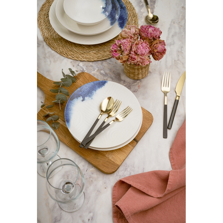 Valgomojo indų rinkinys, 24 vnt., kreminė/mėlyna, porcelianas