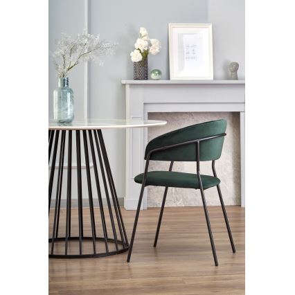 Valgomojo stalas SEREIN, baltos marmuro imitacijos/juodas