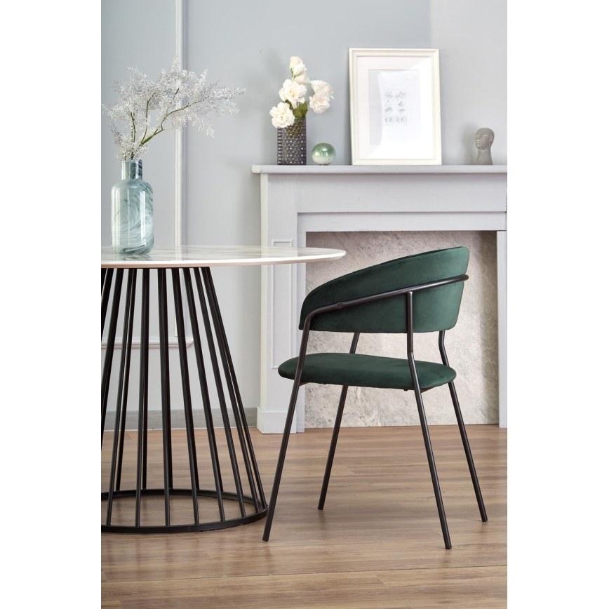 Valgomojo stalas SEREIN, baltos marmuro imitacijos/juodas