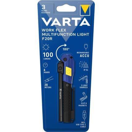 Varta 18649101401 - LED įkraunamas žibintuvėlis WORK FLEX F20R LED/5V IP54