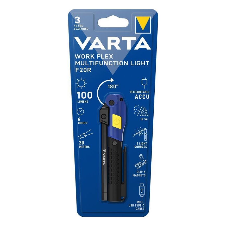 Varta 18649101401 - LED įkraunamas žibintuvėlis WORK FLEX F20R LED/5V IP54
