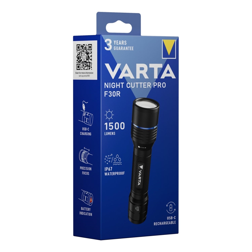 Varta 18921101111 - Įkraunamas LED žibintuvėlis NIGHT CUTTER PRO F30R LED/USB IP67 2600 mAh
