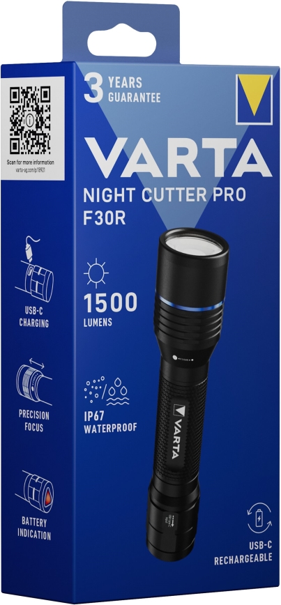 Varta 18921101111 - LED Įkraunamas žibintuvėlis NIGHT CUTTER PRO F30R LED/USB IP67